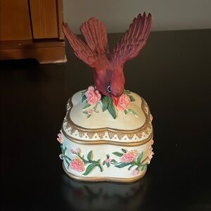 Decorative Bird Trinket Box - Red and Cream